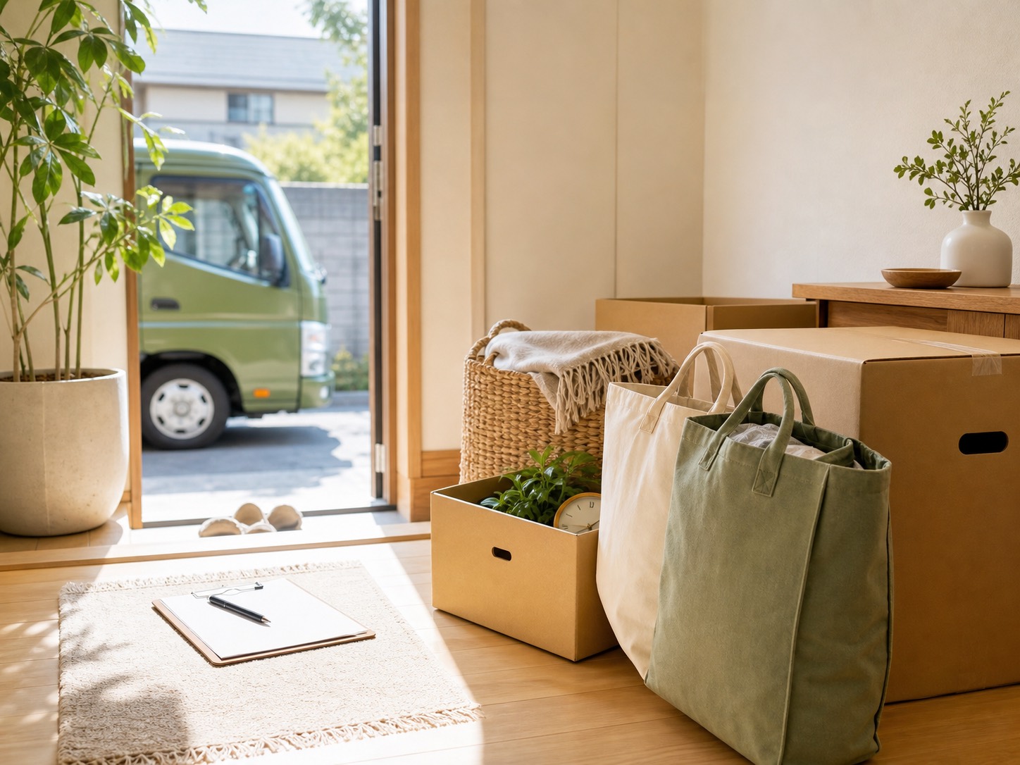 出張買取の準備が整った玄関と車
